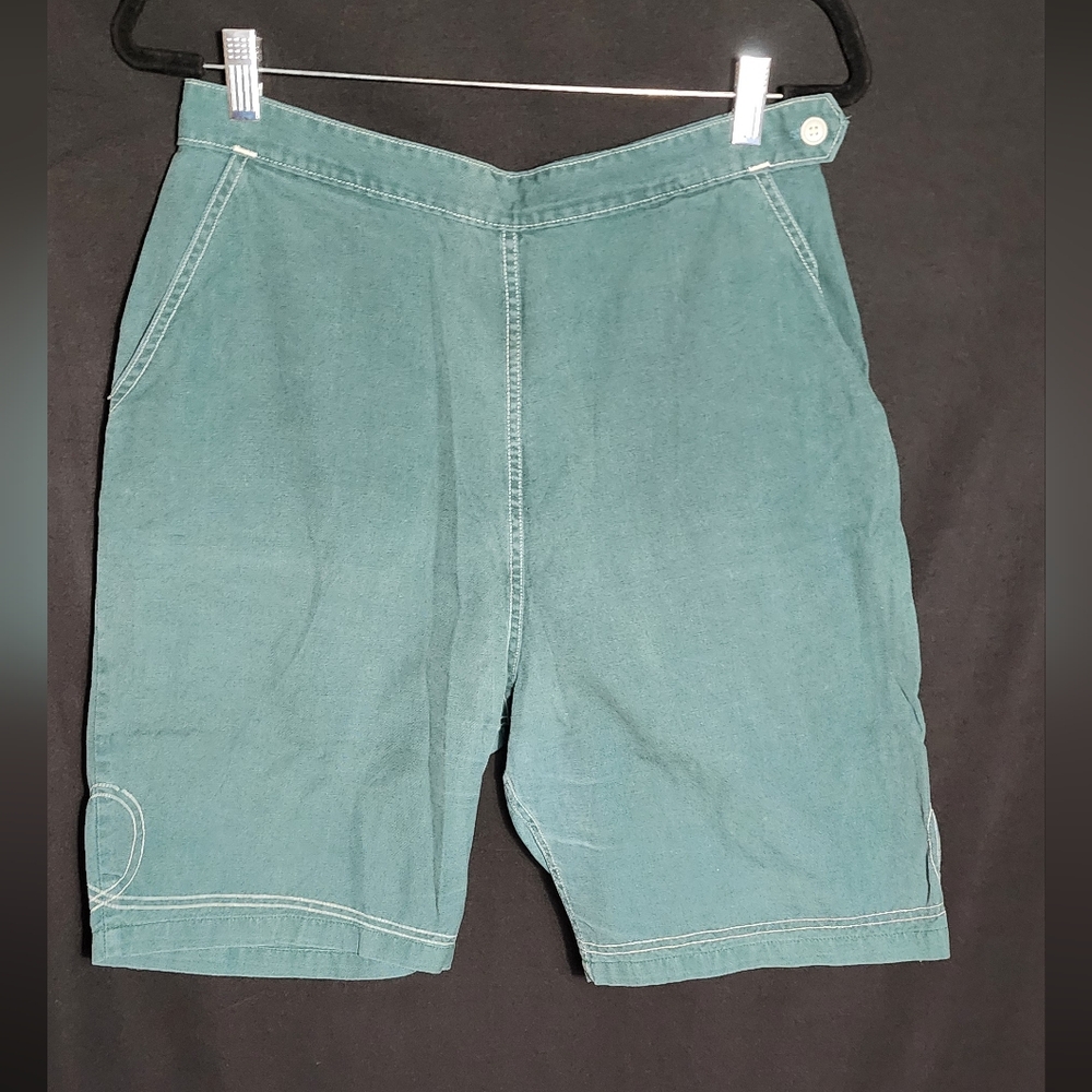 Vintage Green White Stag Shorts with Loop Stitch pockets 1950